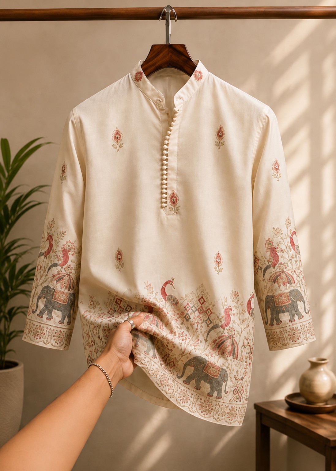 Royal Heritage ivory embroidered kurta